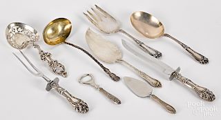 Five sterling silver serving utensils, etc.