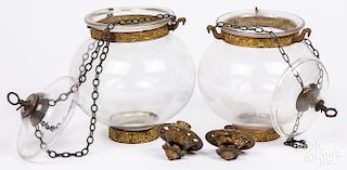 Pair of Victorian hanging glass lights.