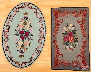 Four floral hooked rugs, etc.