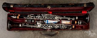 Pair of cased French clarinets