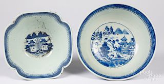 Two Chinese export porcelain blue and white bowls