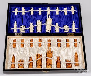 Chinese carved ivory chess set with gameboard