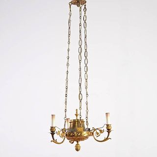Charles X gilt bronze 3-light chandelier