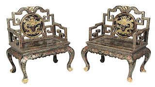 Pair Chinese Gilt and Lacquered Armchairs