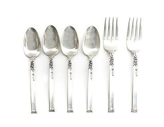 Four American Silver Teaspoons and Two Lunch Forks, Heirloom, Sherrill, NY, Circa 1960,