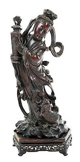 Chinese Carved Figural Guanyin on Stand