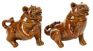Pair of Glazed Terracotta Dogs