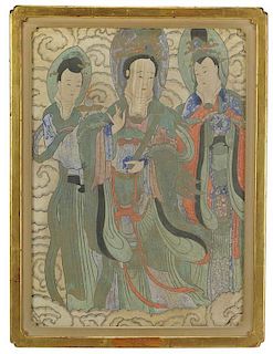 Early Chinese Fresco With Three Female Deities