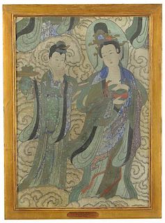 Early Chinese Fresco With Two Female Deities