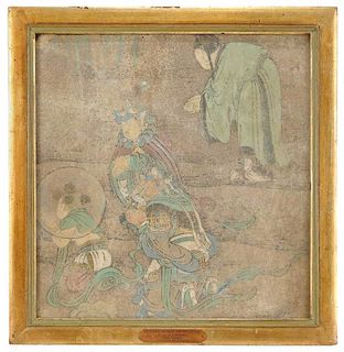 Early Chinese Fresco With Male Figures