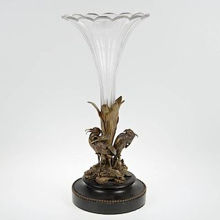 Napoleon III bronze, crystal centerpiece vase