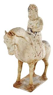 Chinese Painted Pottery Figural Horse with Rider