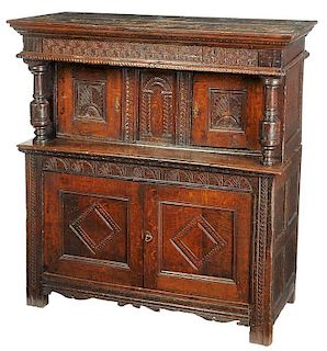 Early English Carved Oak Court Cupboard