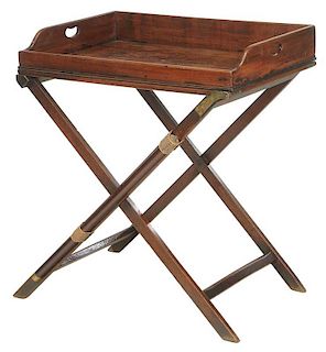 Brass Mounted Mahogany Campaign Tray on Stand