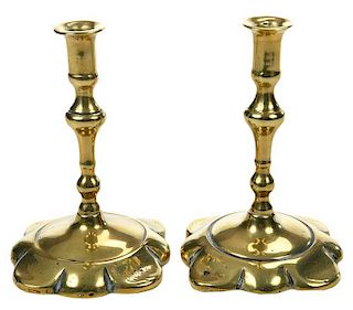 Rare Pair George III Brass Tapersticks