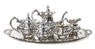 An American Sterling Silver Tea and Coffee Service, Reed & Barton, Width of tray 26 inches.