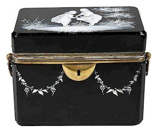 Mary Gregory Style Black Glass Casket Box