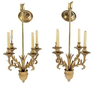 Pair Art Deco Style Brass Chandeliers