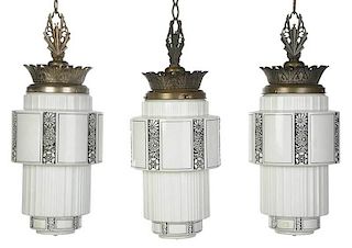 Three Art Deco Style Hanging Lights