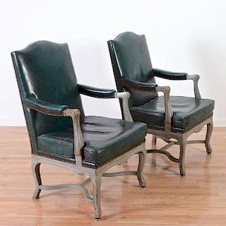 Pair Regence style gray painted fauteuils