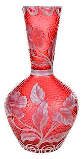 Cranberry Vase with Cameo Floral Decoration