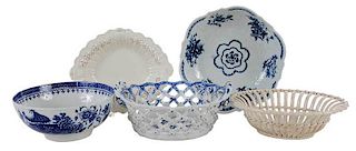Five Early Porcelain Bowls, Worcester, Dr. Wall