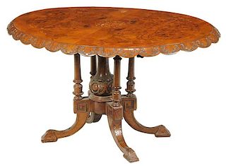 Victorian Inlaid Burl Walnut Breakfast Table