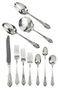 Wallace Rose Point Sterling Flatware, 59 Pieces
