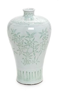 * A White Glazed Porcelain Vase, Meiping Height 8 1/4 inches.