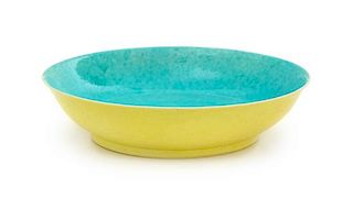 A Turquoise and Yellow Glazed 'Dragon' Porcelain Dish Diameter 6 7/8 inches.