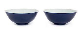 A Pair of Blue Glazed Porcelain Bowls Diameter 5 7/8 inches.