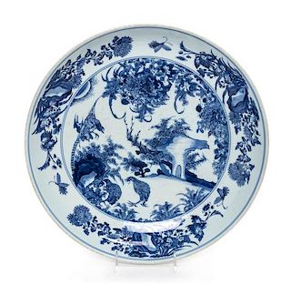 A Large Blue and White Porcelain Charger Diameter 15 1/4 inches.