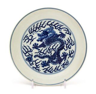A Blue and White Porcelain 'Dragon' Dish Diameter 6 3/8 inches.