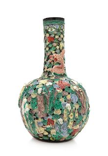 A Large Famille Verte Porcelain Reticulated Bottle Vase Height 17 1/2 inches.