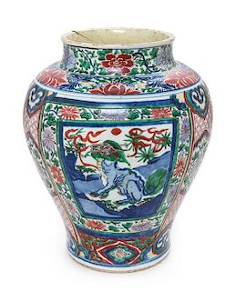 A Wucai Porcelain Jar Height 14 inches.