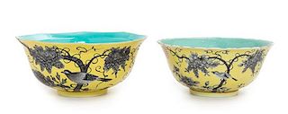 * Two Yellow Ground Grisalle Porcelain Dayazhai Bowls Diameter of largest 7 5/8 inches.