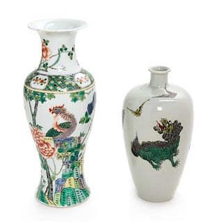 * Two Famille Verte Porcelain Vases Height of taller 11 1/2 inches.