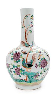 A Famille Rose Porcelain Bottle Vase Height 16 3/4 inches.