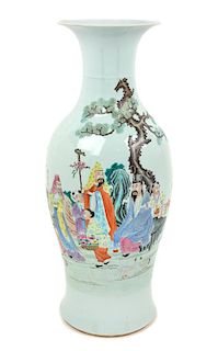 A Large Famille Rose Porcelain Vase Height 23 inches.