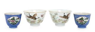 * Two Pairs of Famille Rose Porcelain Wine Cups Diameter of larger 4 1/8 inches.
