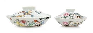 Two Famille Rose Porcelain Covered Bowls Diameter 10 1/8 inches.