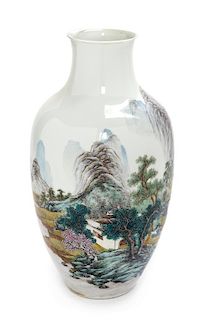 * A Large Famille Rose Porcelain Vase Height 13 inches.