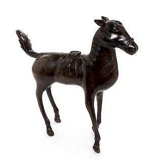 A Bronze 'Horse' Censer and Cover Height 13 1/2 inches.
