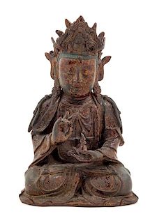 A Bronze Figure of Guanyin Height 12 1/2 inches.