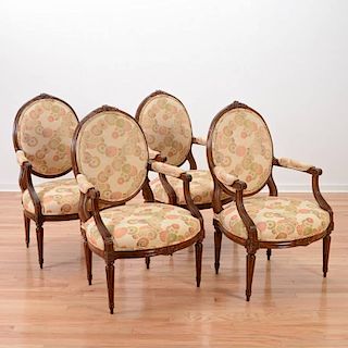Set (4) Louis XVI carved beechwood fauteuils