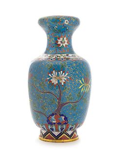 A Cloisonne Enamel Baluster Vase Height 9 1/4 inches.