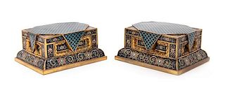 A Pair of Cloisonne Enamel Rectangular Stands Length of each 5 1/4 inches.