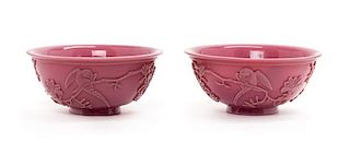 * A Pair of Mauve Peking Glass Bowls Diameter 6 3/4 inches.