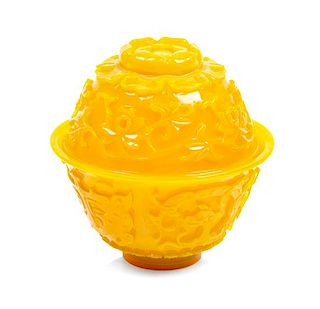 * A Yellow Peking Glass Covered Bowl Diameter 4 inches.