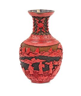* A Ticai Lacquer Vase Height 9 inches.